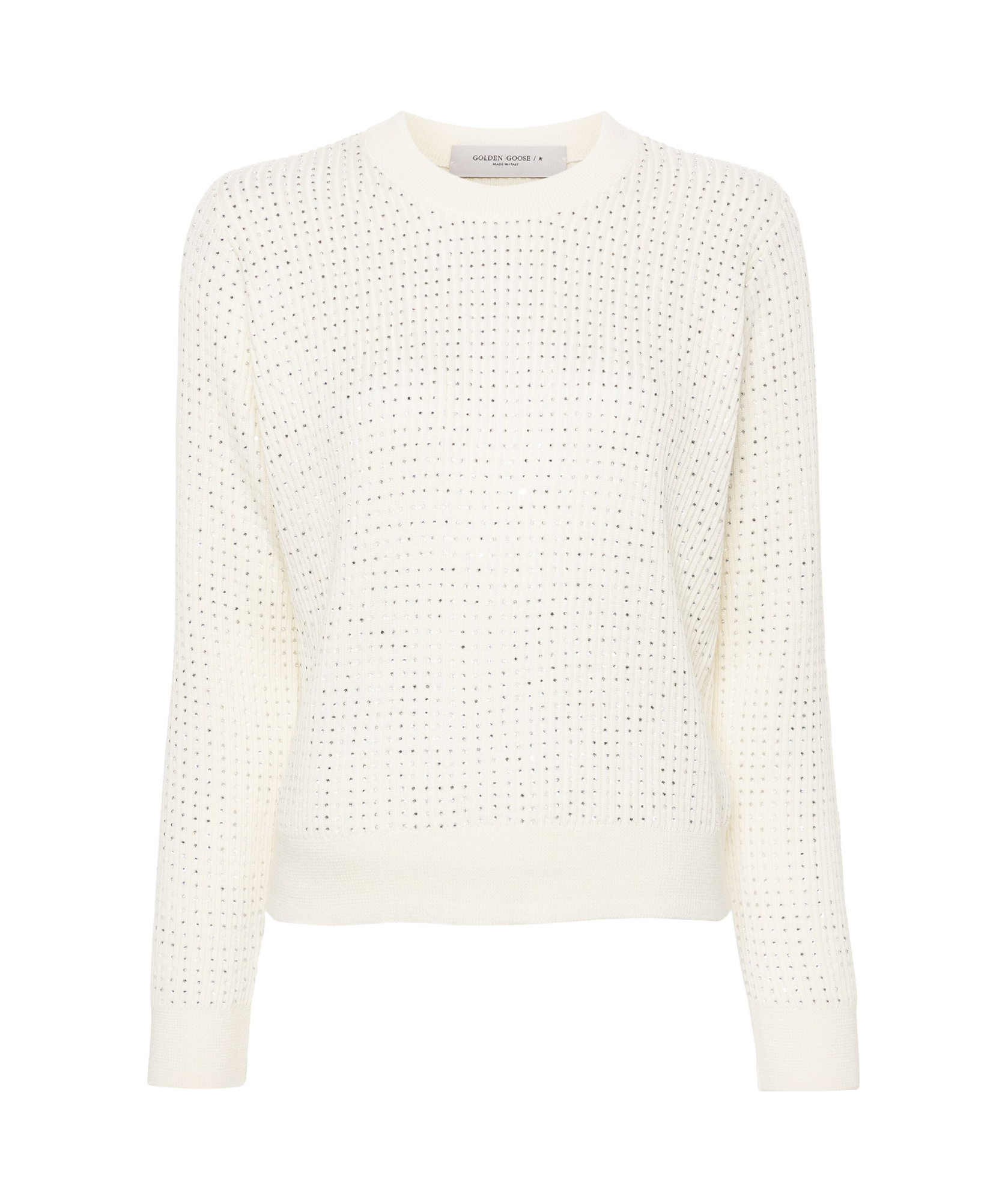 Shop Golden Goose Crystal Embellished Virgin Wool Jumper In White