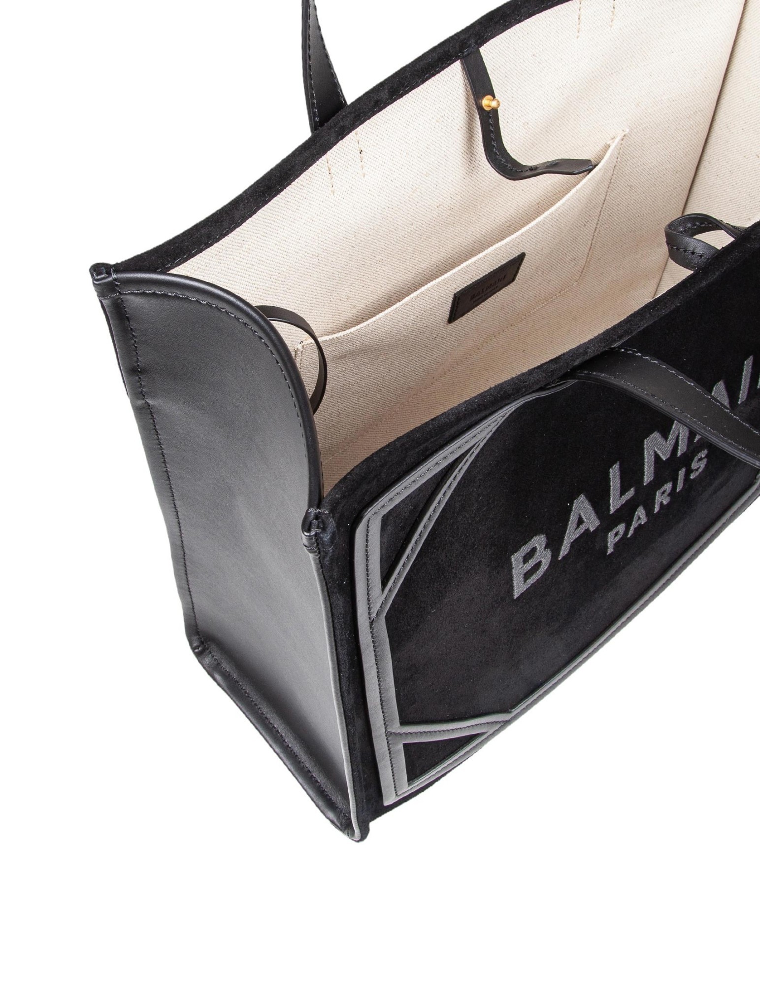 Balmain B-army Medium Shopper In Black And White Canvas And Leather In Black