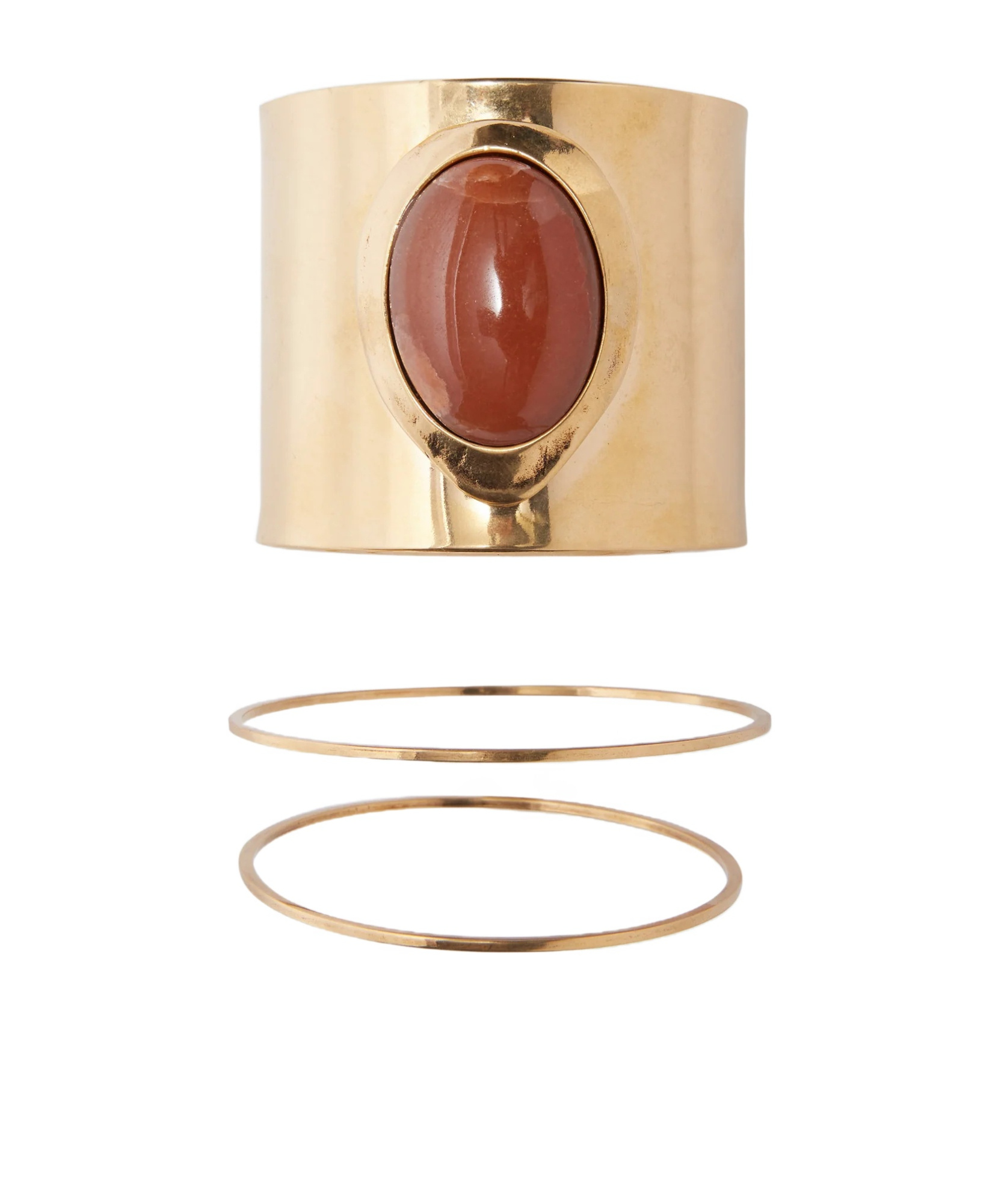 Ermanno Scervino Rigid Band Bracelet With Semi-precious Brick-colored Hard Stone Cabouchon In Golden