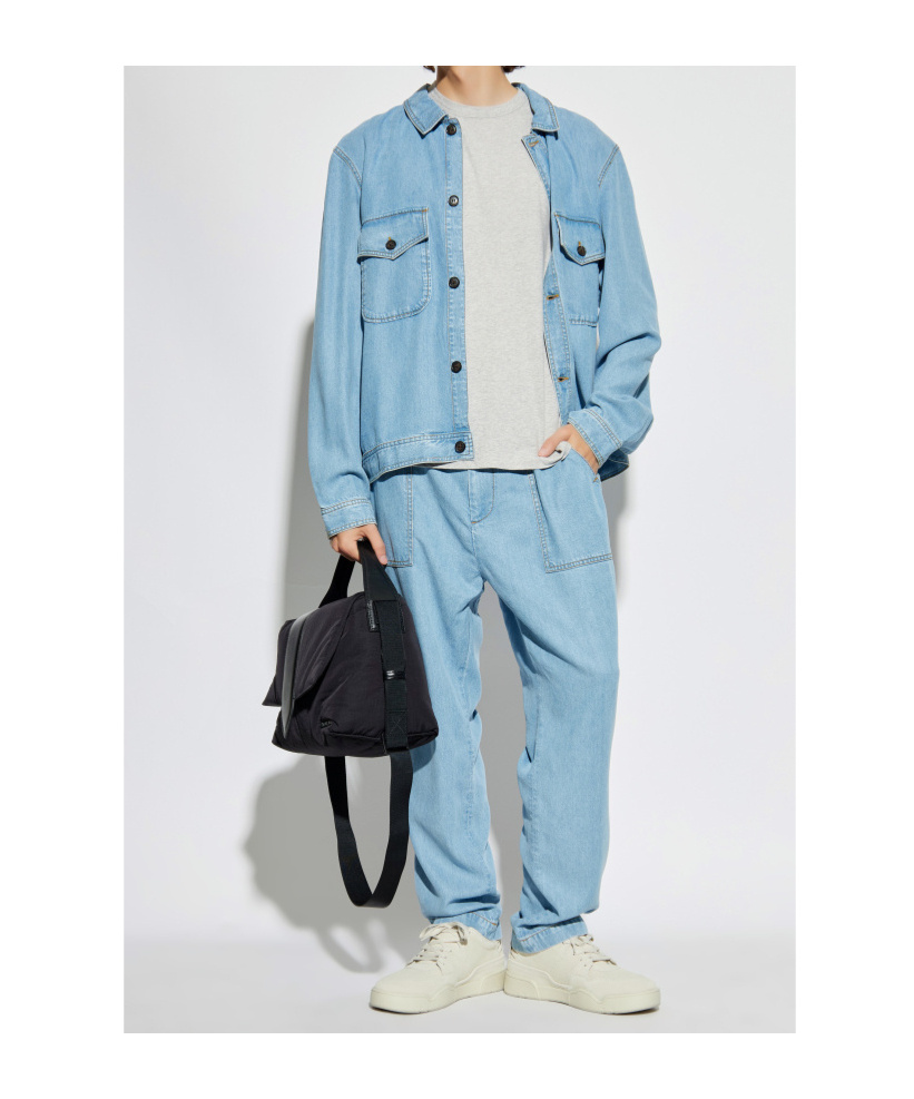 Officine Generale Topstitching-detail Patch-pocket Trousers In Blue