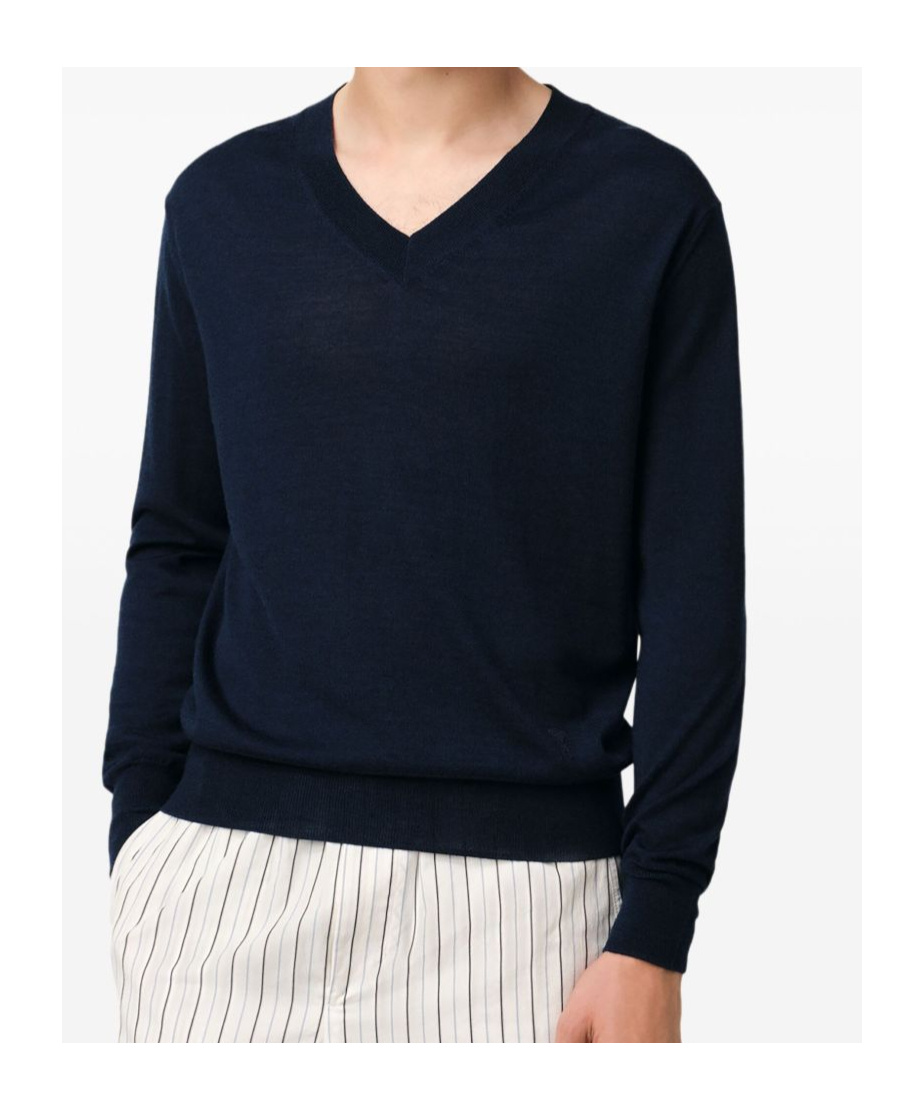 Shop Ami Alexandre Mattiussi Wool V-neck Sweater In Black