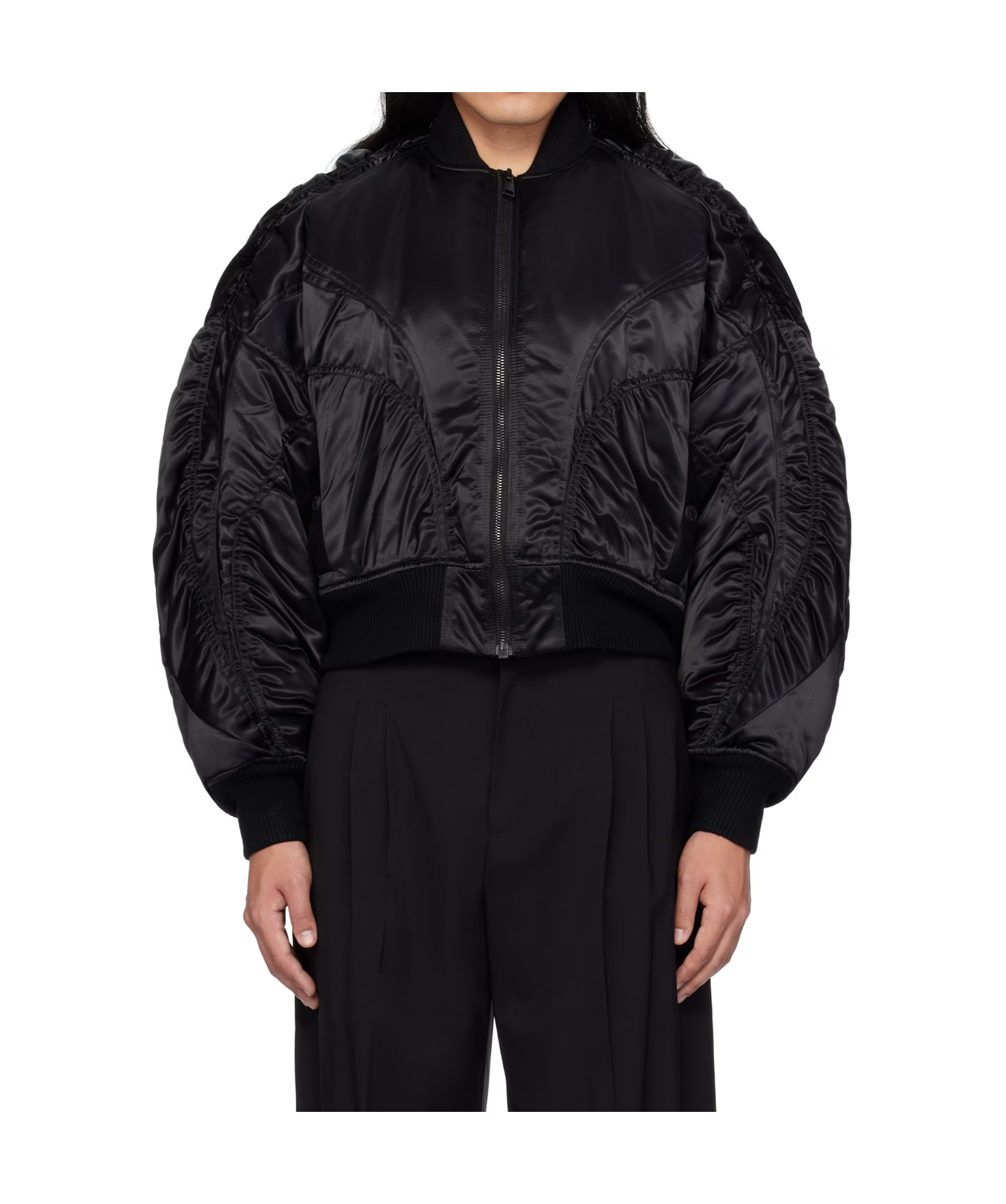 Mugler Satin Bomber Jacket In Black