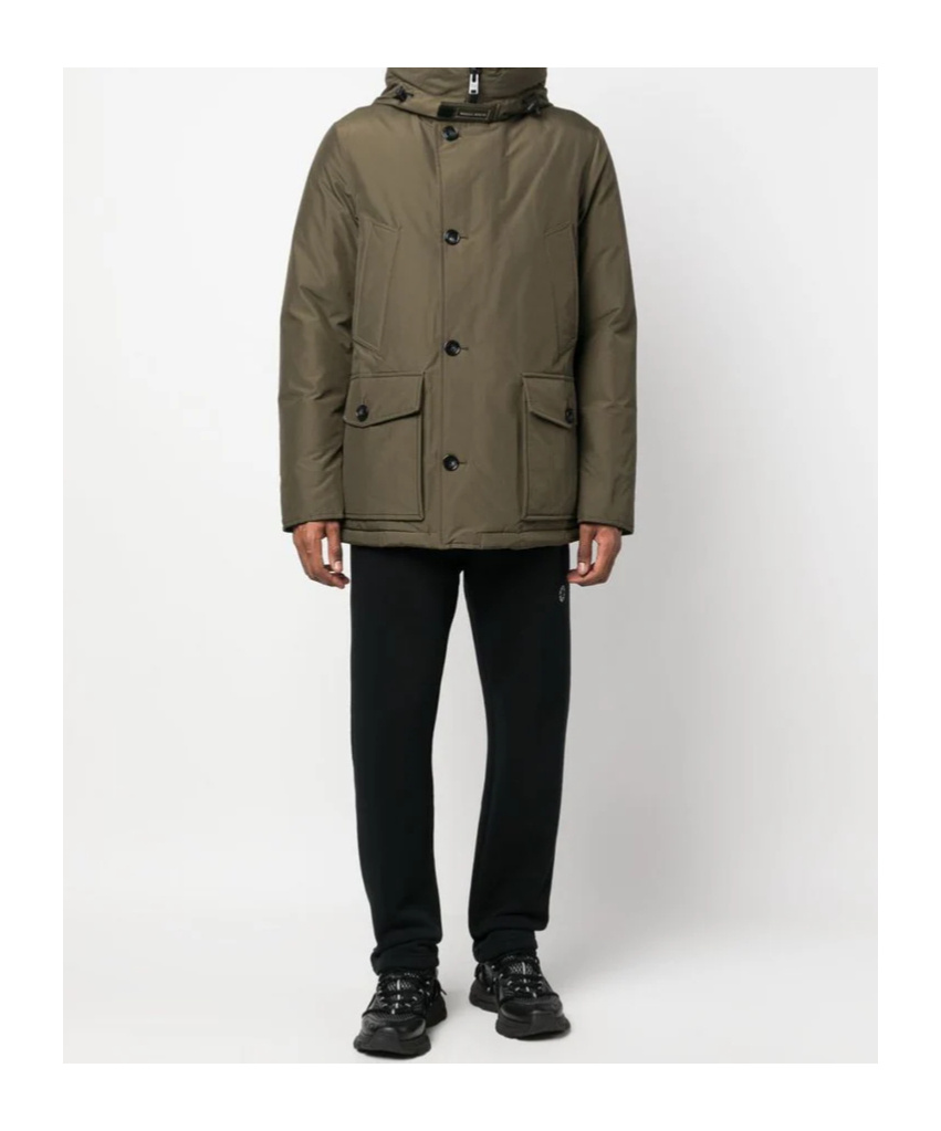 Woolrich Feather Down Padded Parka With Concealed Hood In Green