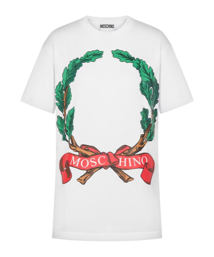 Moschino T-shirt Maxi Laurel Crown Logo In White