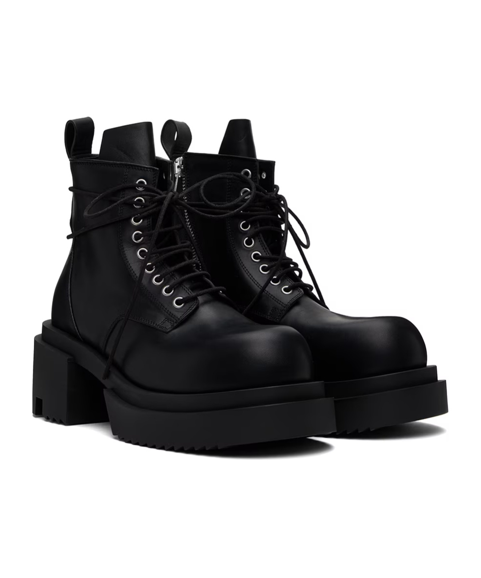 Rick Owens Leather Combat Boots In Black
