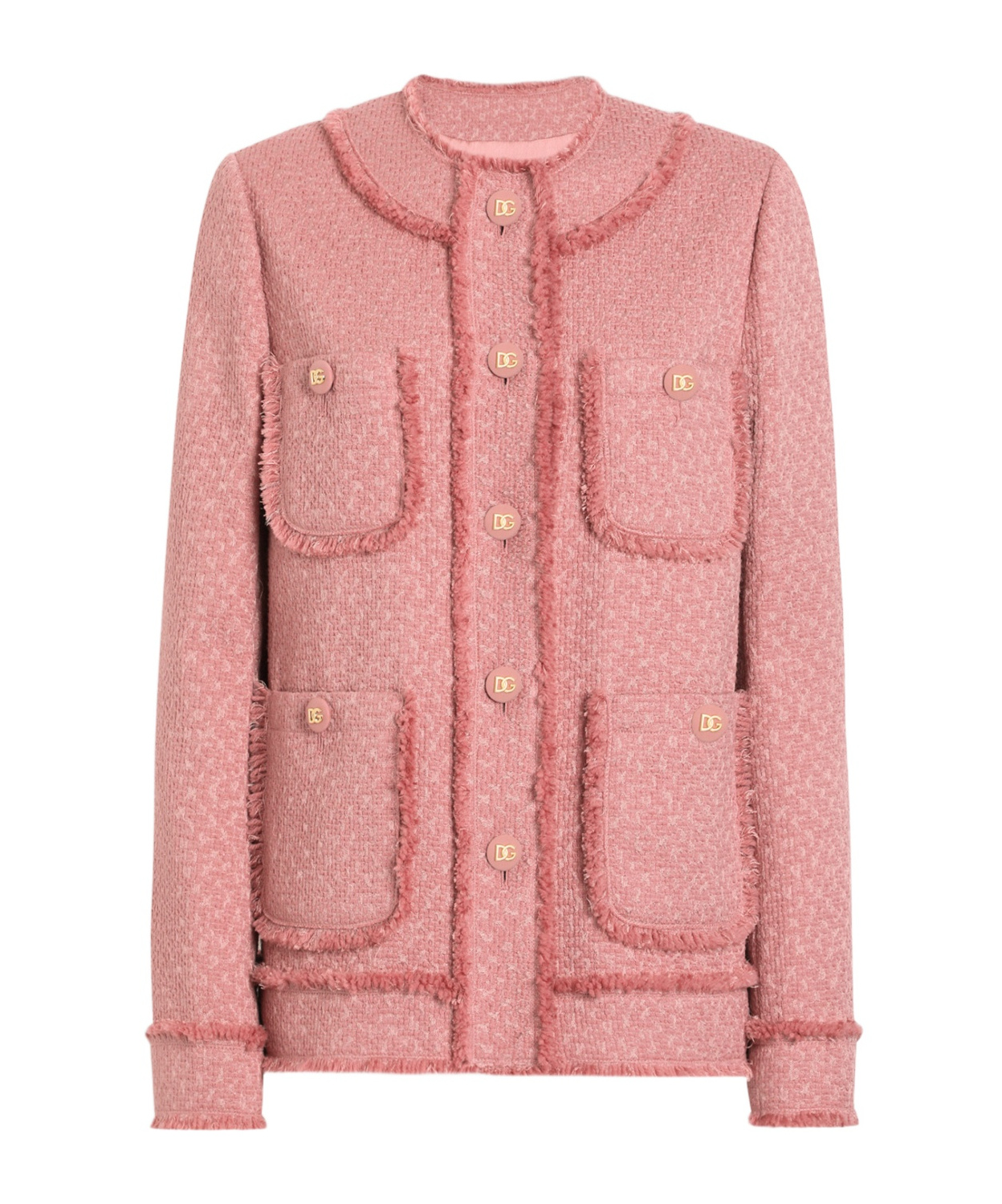 Dolce & Gabbana Rachel Tweed Single-breasted Collarless Jacket In Pink