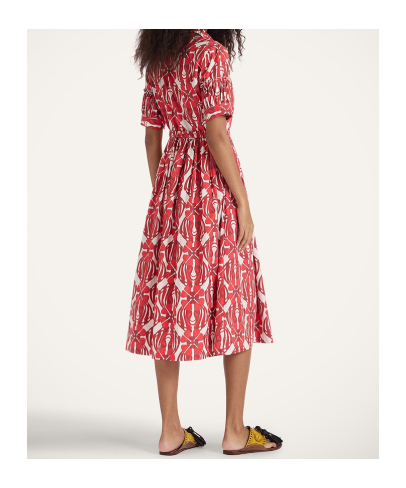 La Doublej Libertine Printed Cotton Shirt Dress In Red