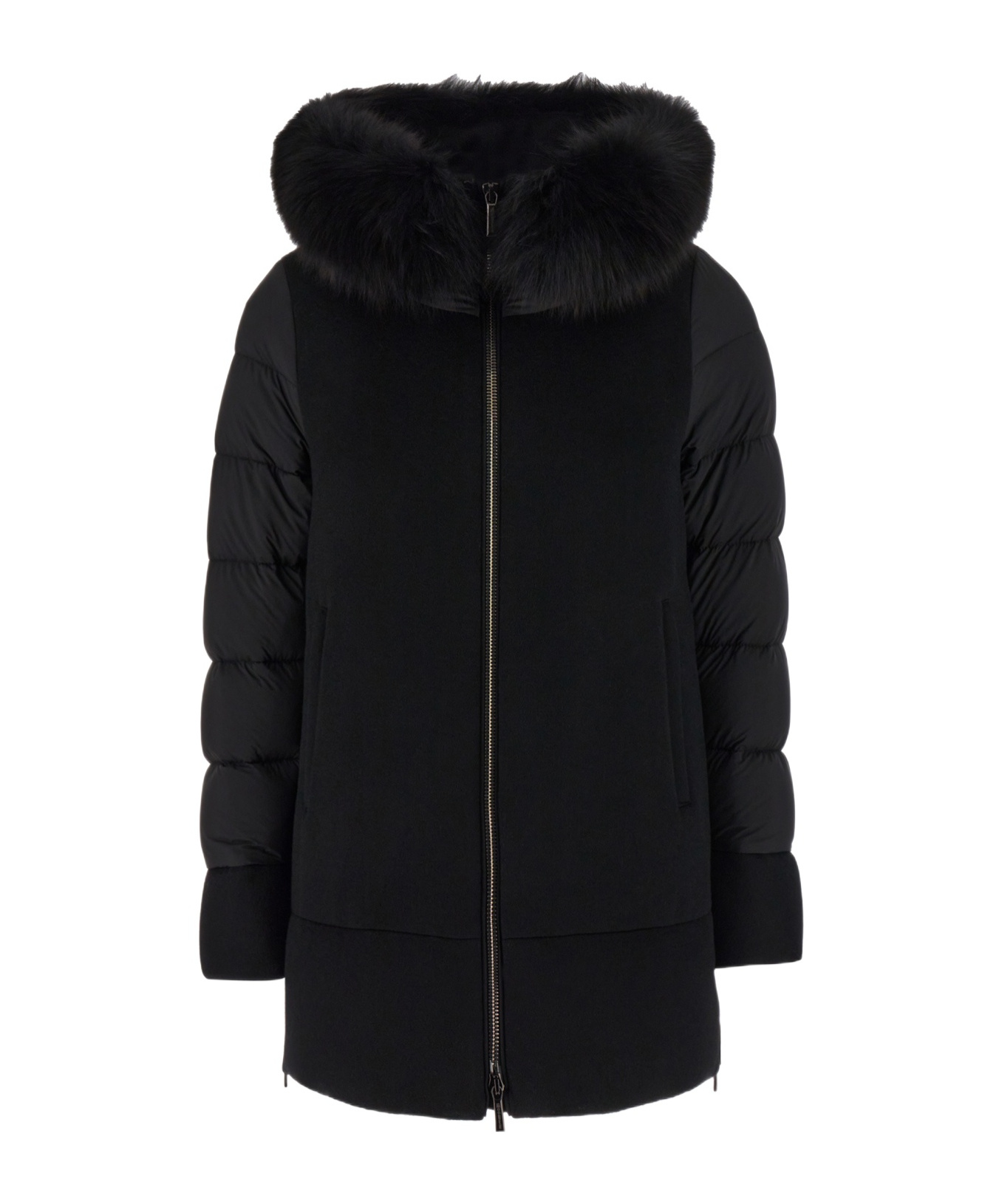Moorer Medium-length Fresia Down Jacket With Hood And Fur In Black