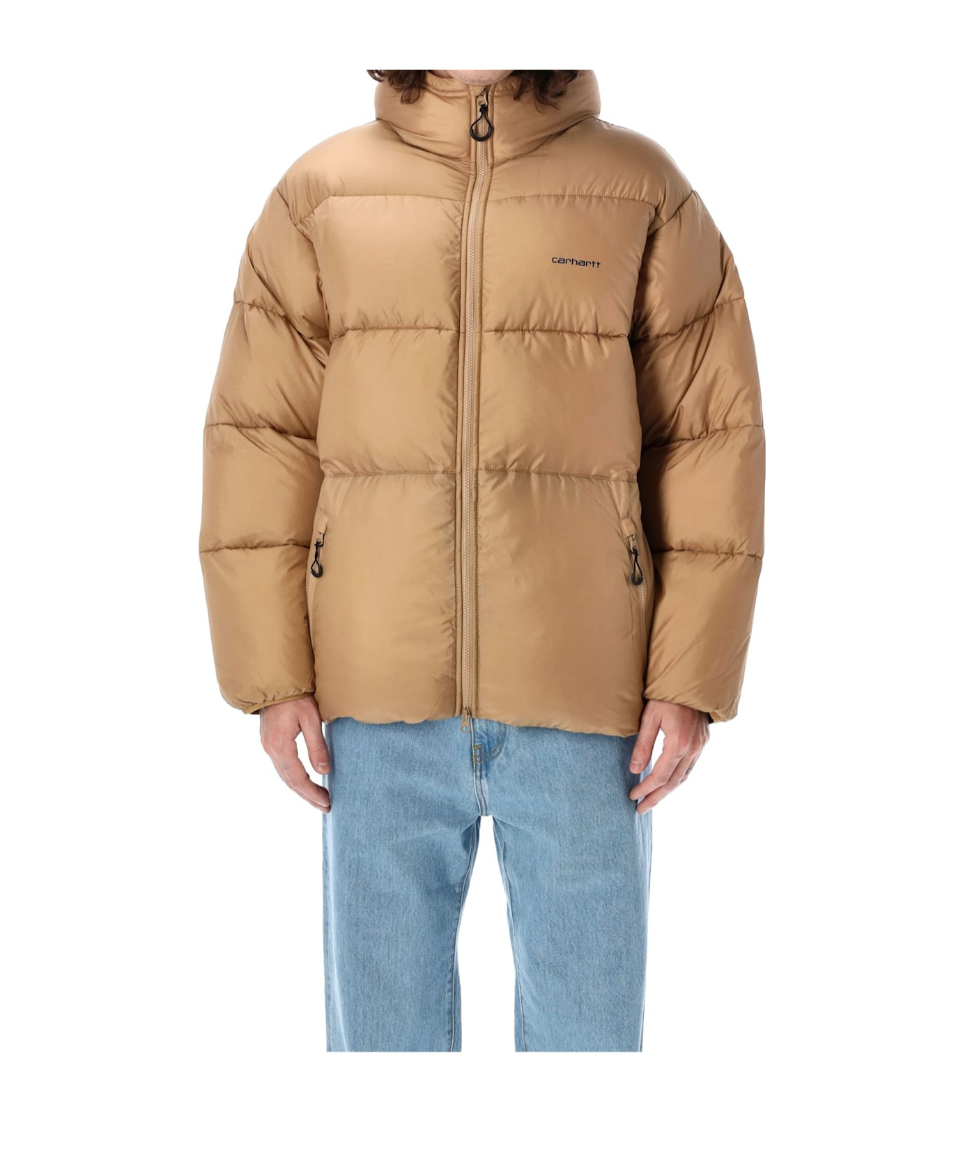 Carhartt Hooded Quilted Jacket Side Pockets In Brown
