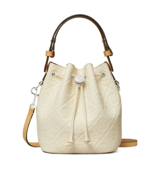 Tory Burch T Monogram Pebble Mini Bucket Bag In White