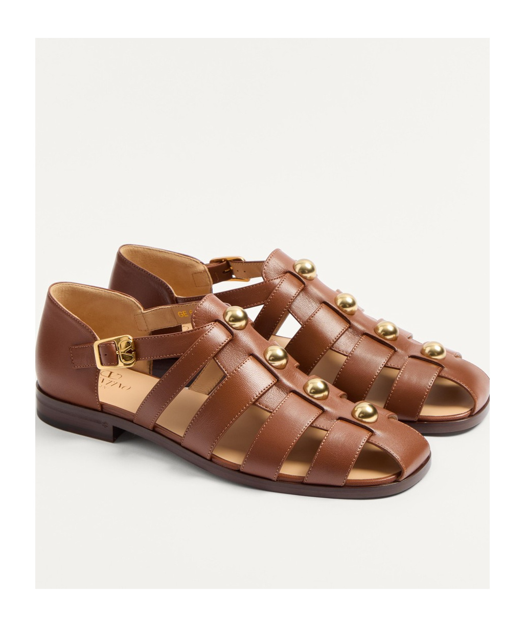 Valentino Garavani Studshield Fisherman Calfskin Sandal In Brown