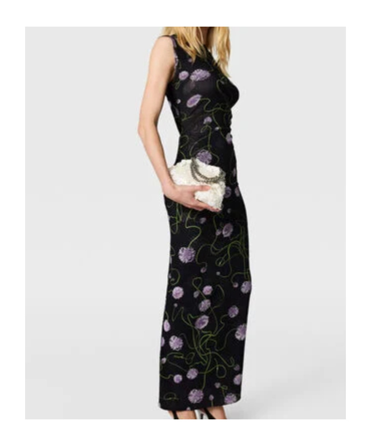 Stella Mccartney Twisted Floral Mesh Body-con Midi Dress In Black