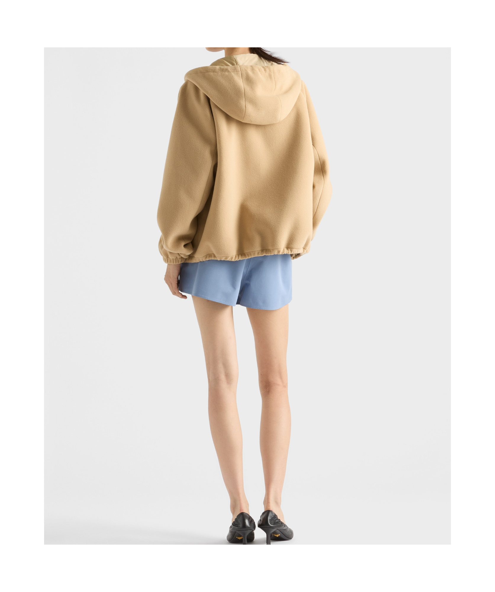 Prada Technical Fleece Hoodie Jacket In Brown