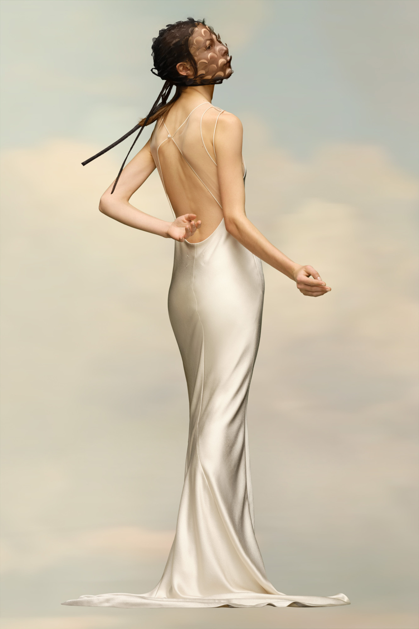 Maison Margiela Sheer-neck Silk Gown In Nude
