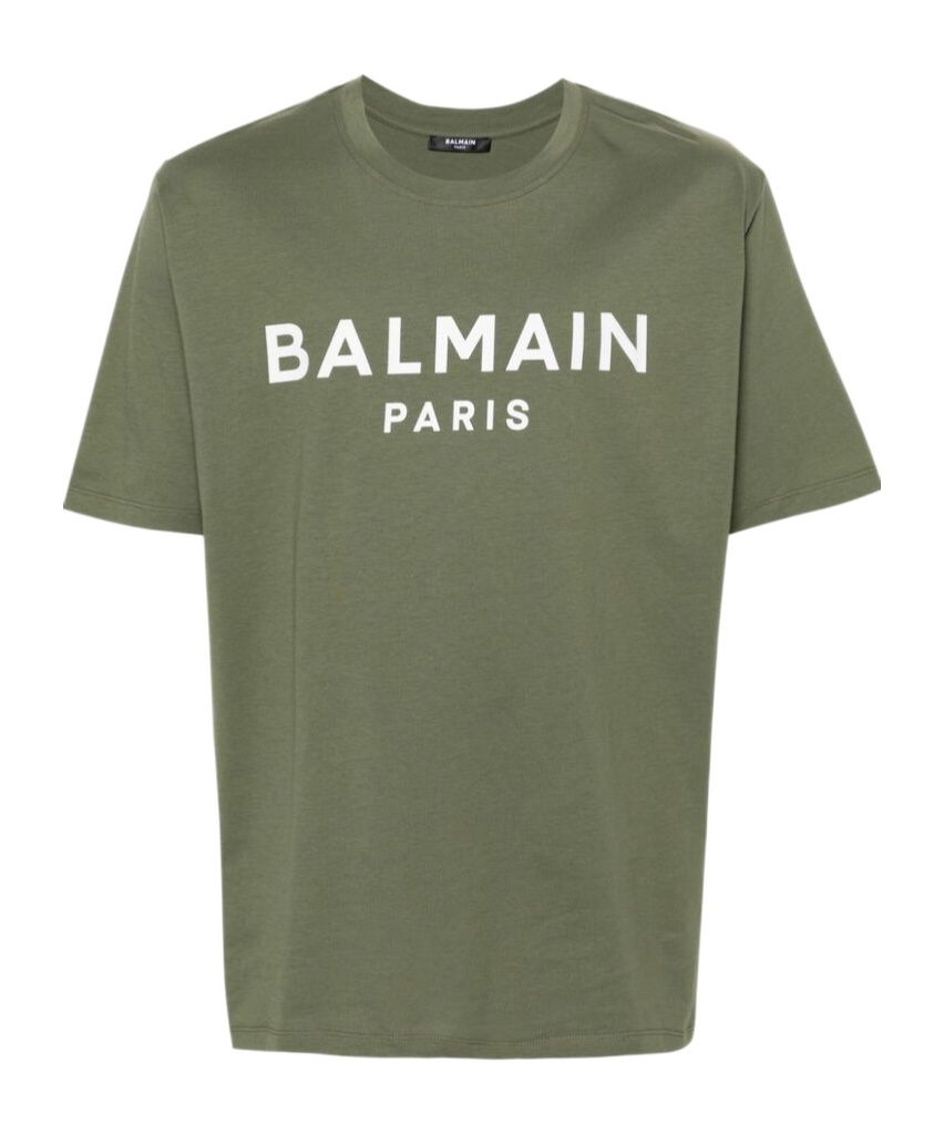 Balmain Green Crewneck T-shirt With Logo Lettering On The Front In Green