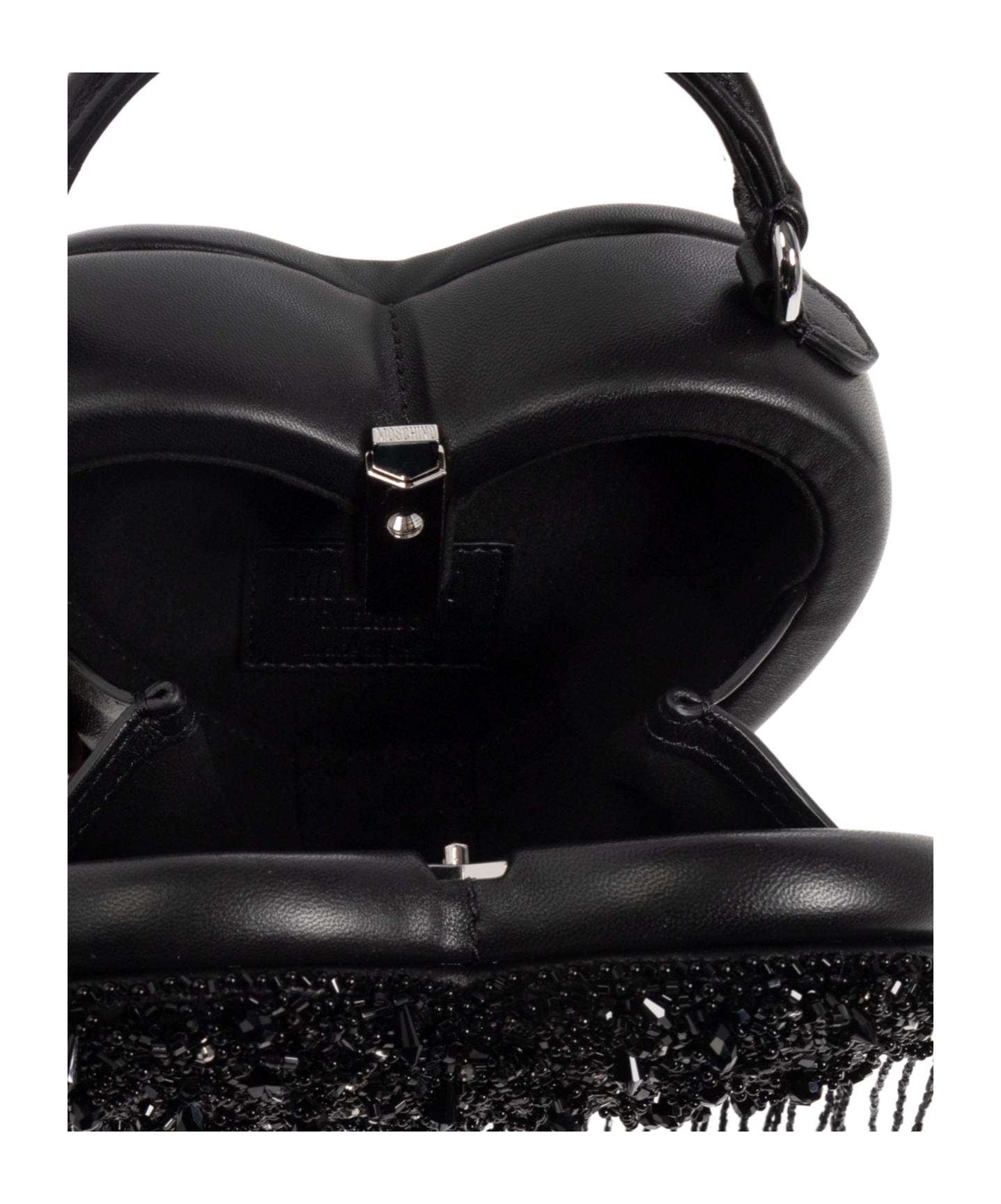 Moschino Heart-shaped Beaded Tote Bag In Black