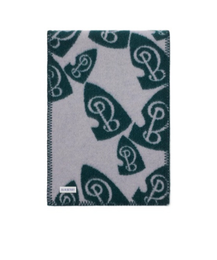 Burberry Cascading B Shield Wool Scarf In Green