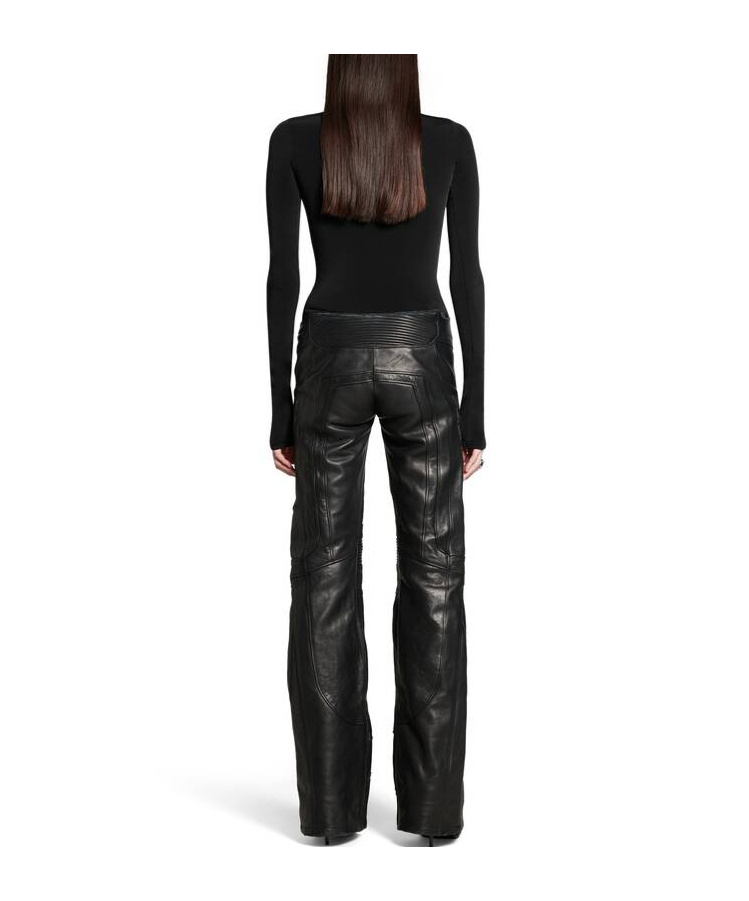 Balenciaga Low-waist Motorcycle Leather Casual Pants In Black