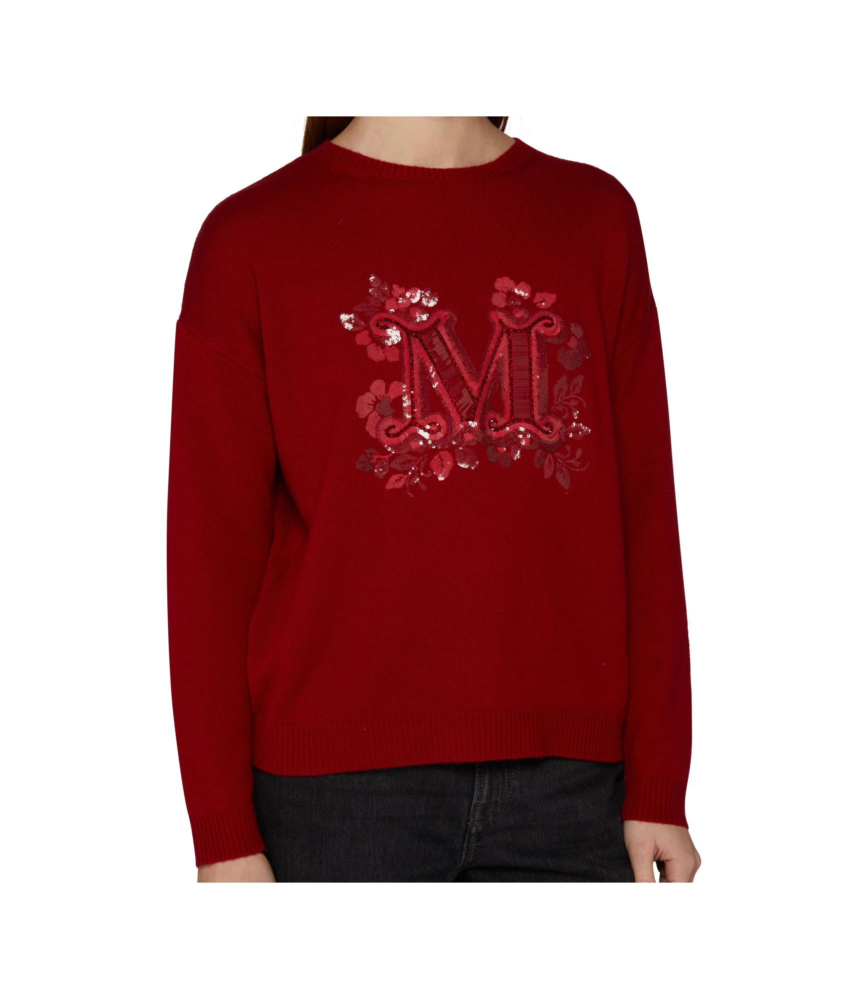 Max Mara Logo Embellished Crewneck Jumper In Red