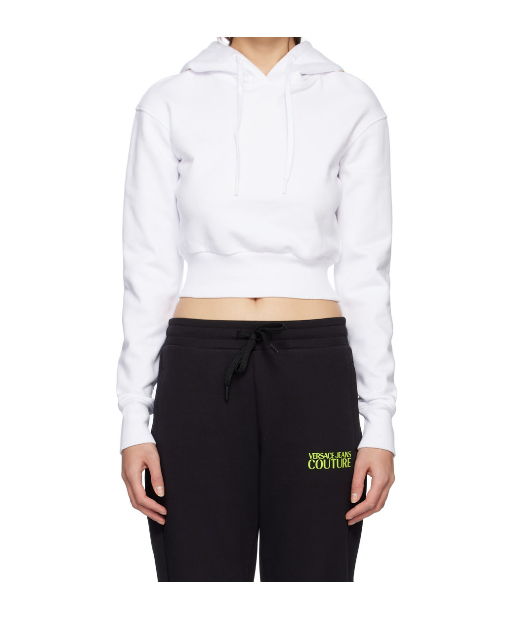 Versace Jeans Logo-charm Cropped Hoodie In White