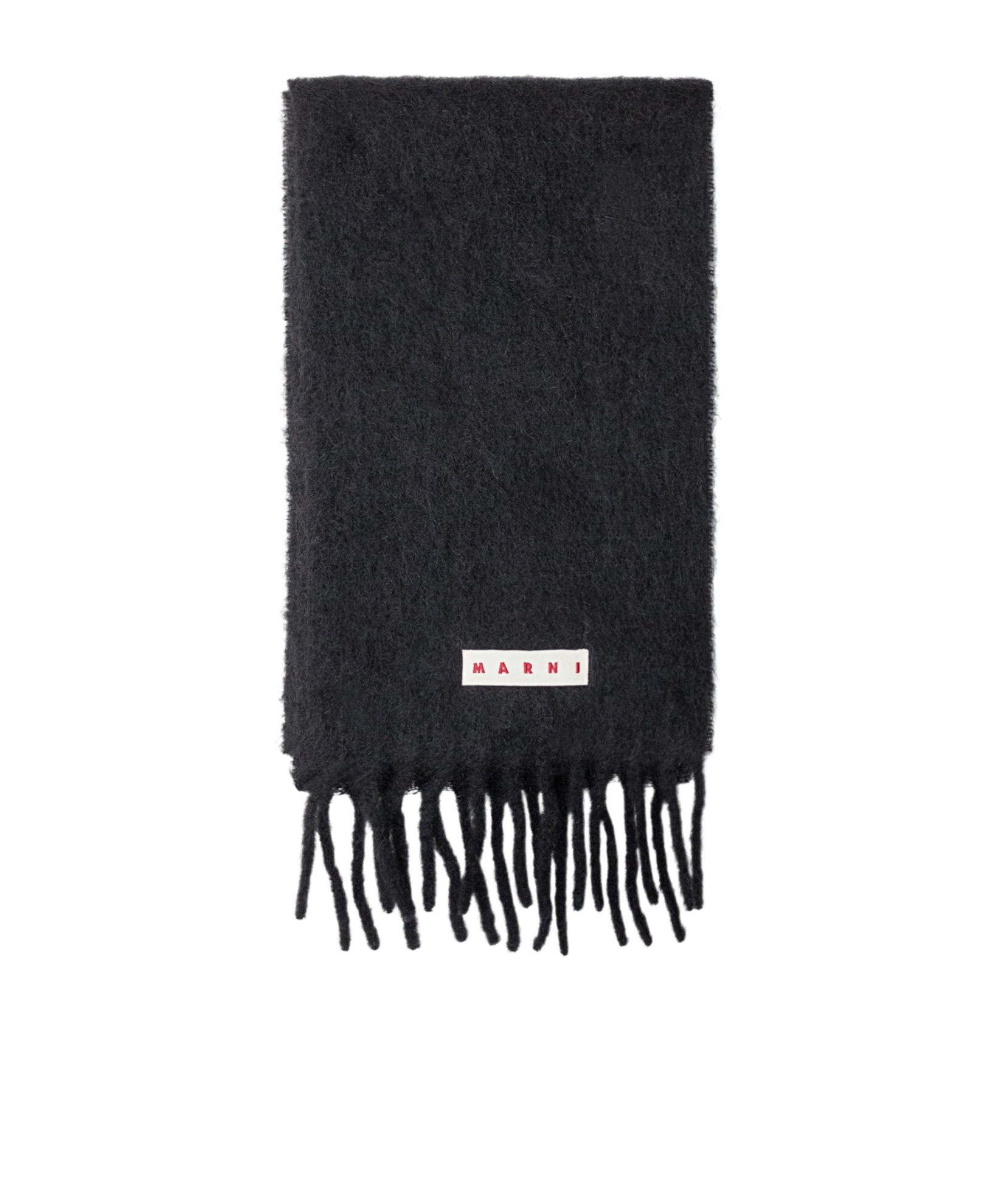 Marni Logo Detailed Fringed Scarf In Black