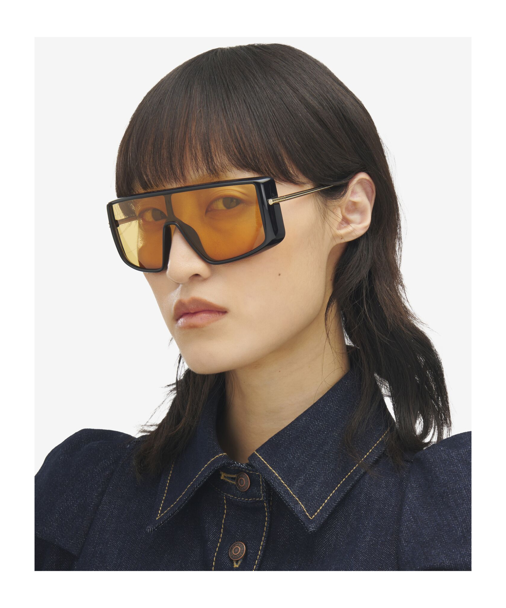 Alexander Mcqueen T-bar Visor Sunglasses In Black/orange In Brown
