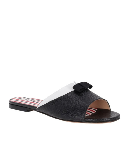 Thom Browne Bow Detail Flat Sole Open Toe Sandals In Black