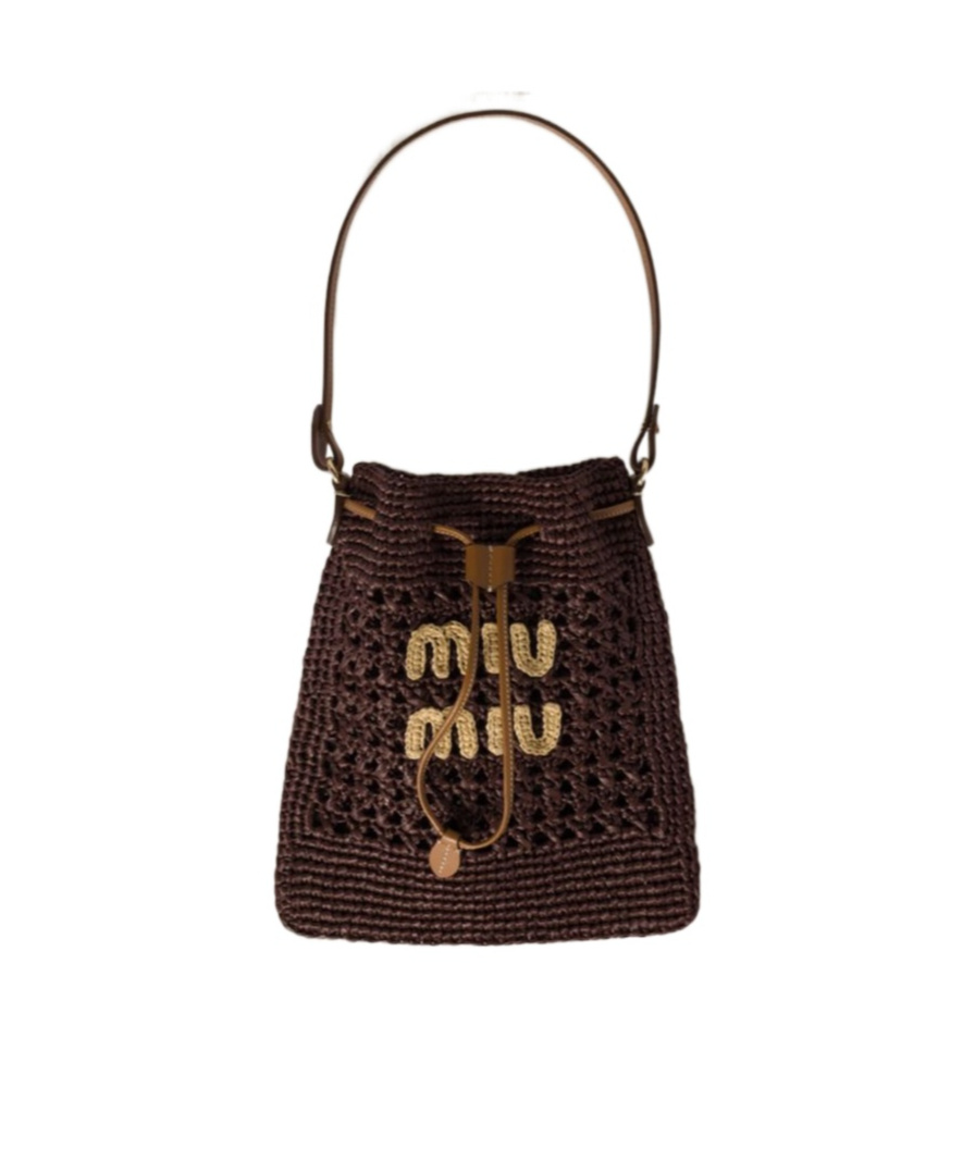 Miu Miu Womens Cacao Naturale Logo-embroidered Mini Crochet Shoulder Bag In Black