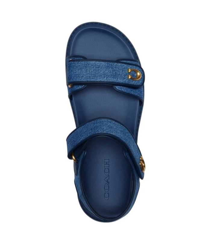 Coach Brynn Denim Touch-strap Sandals In Dark Blue