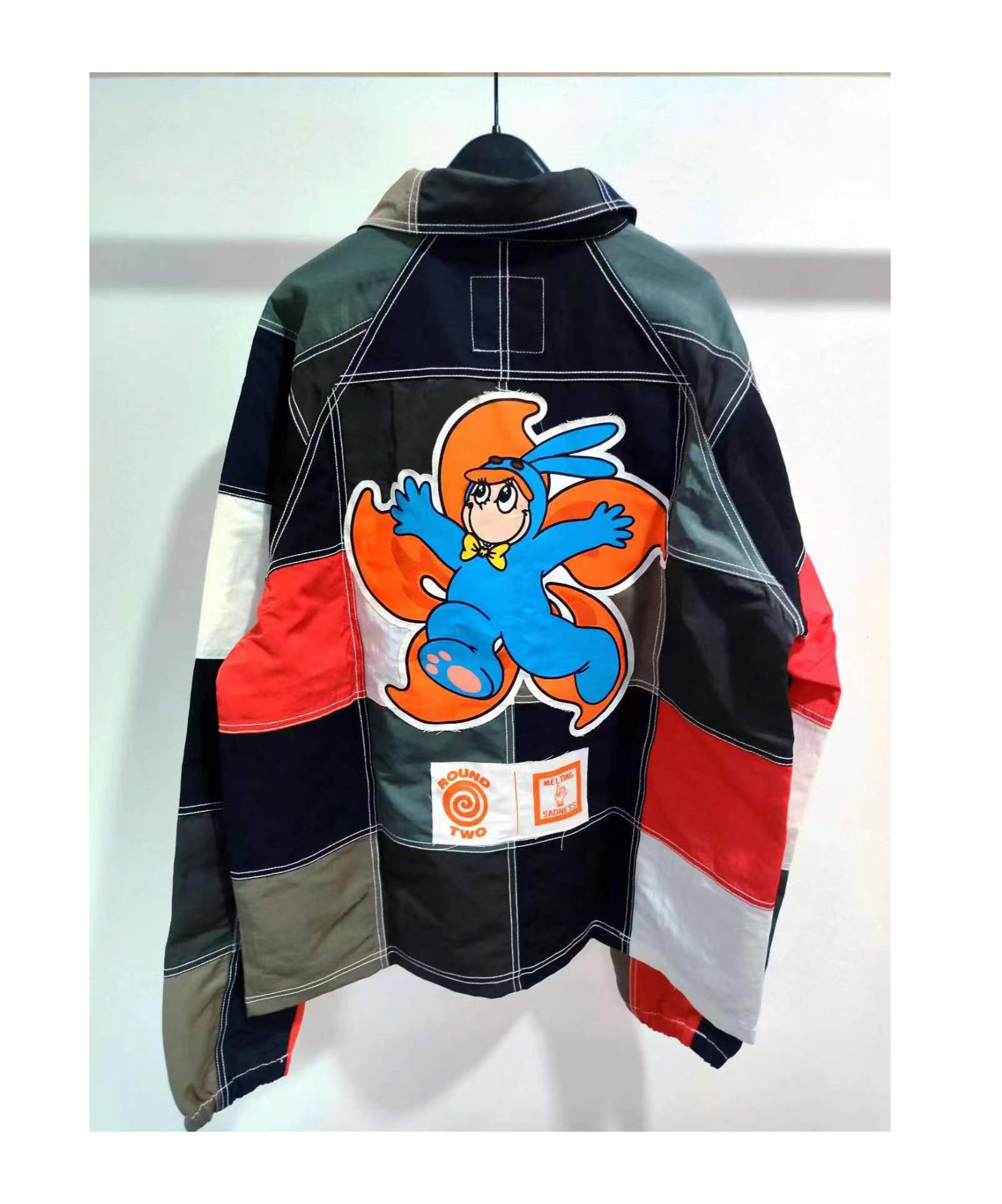 Takashi Murakami Stitched Lapel Denim Coat In Green