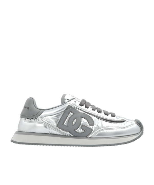 Dolce & Gabbana Logo-patch Metallic Sneakers In Silver