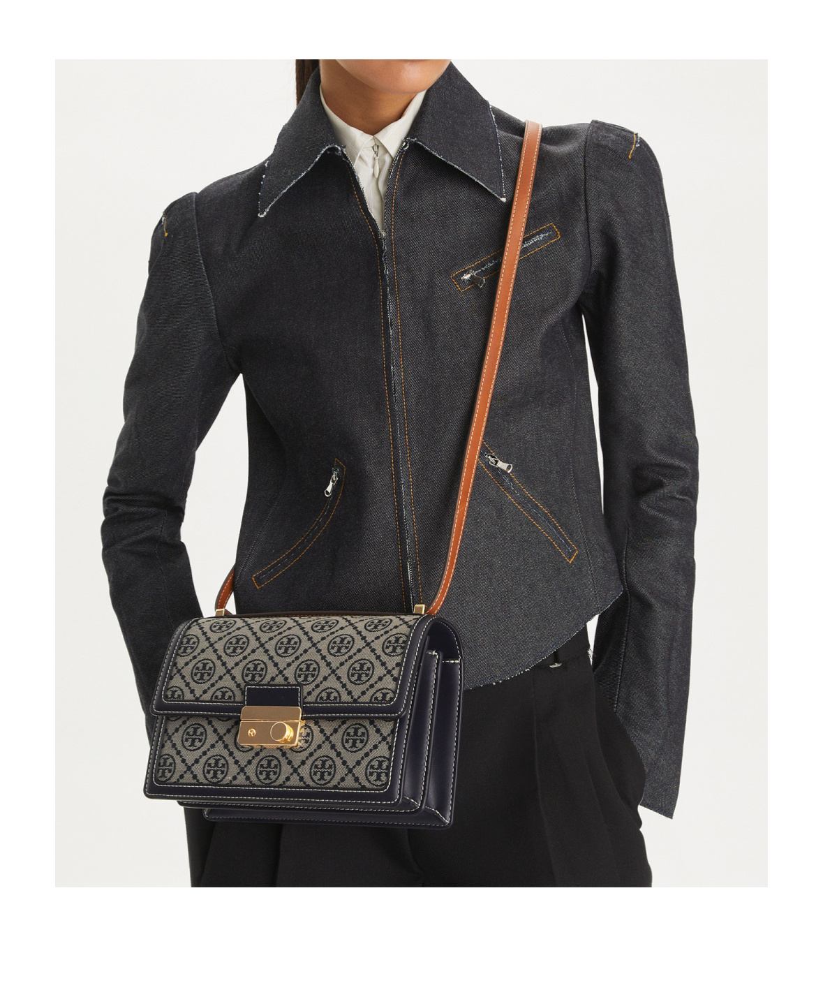 Tory Burch T Monogram Flap Canvas Shoulder Bag In Gray