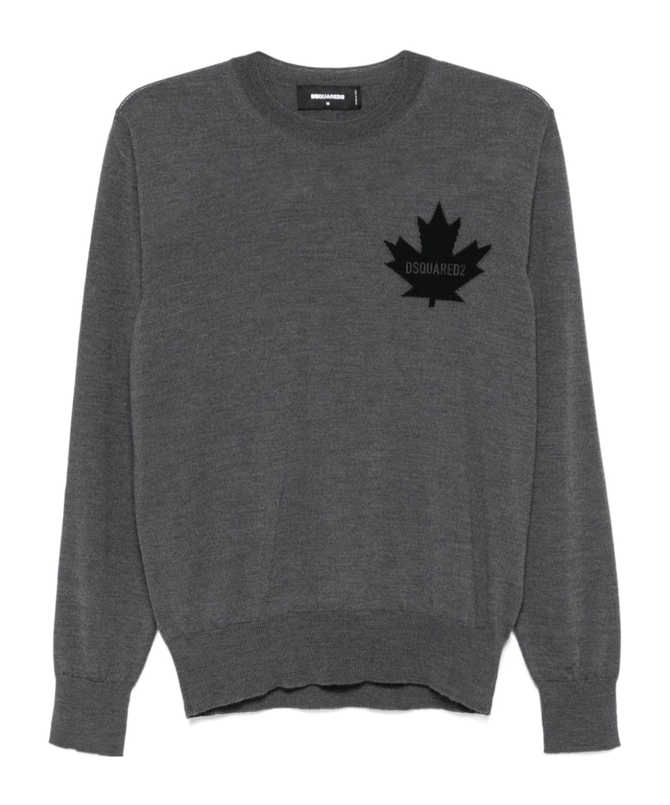Dsquared2 D2 Leaf Wool Crewneck Sweater In Black