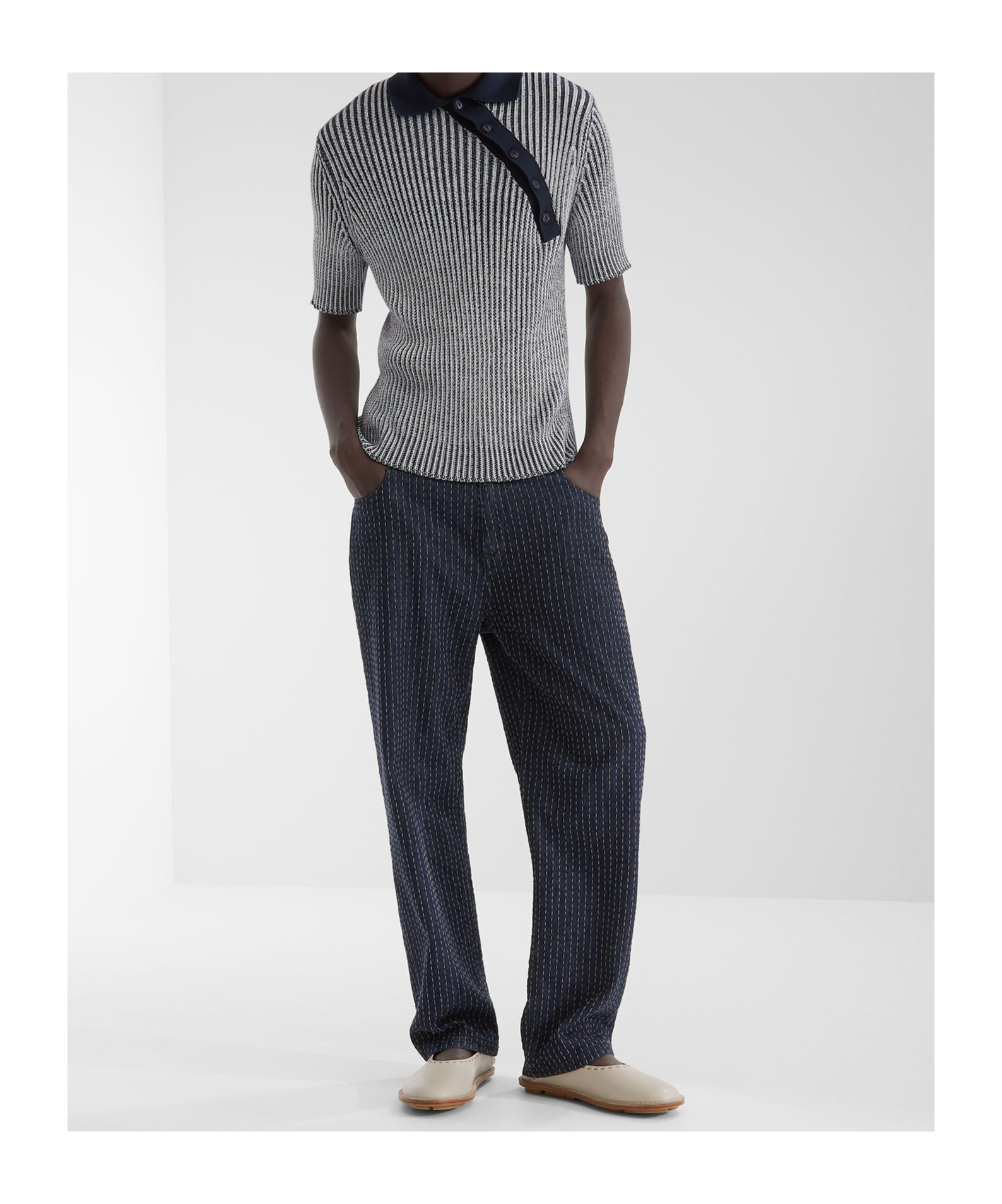 Fendi Polo In Misto Viscosa Stretch Ricamata  Uomo In Gray