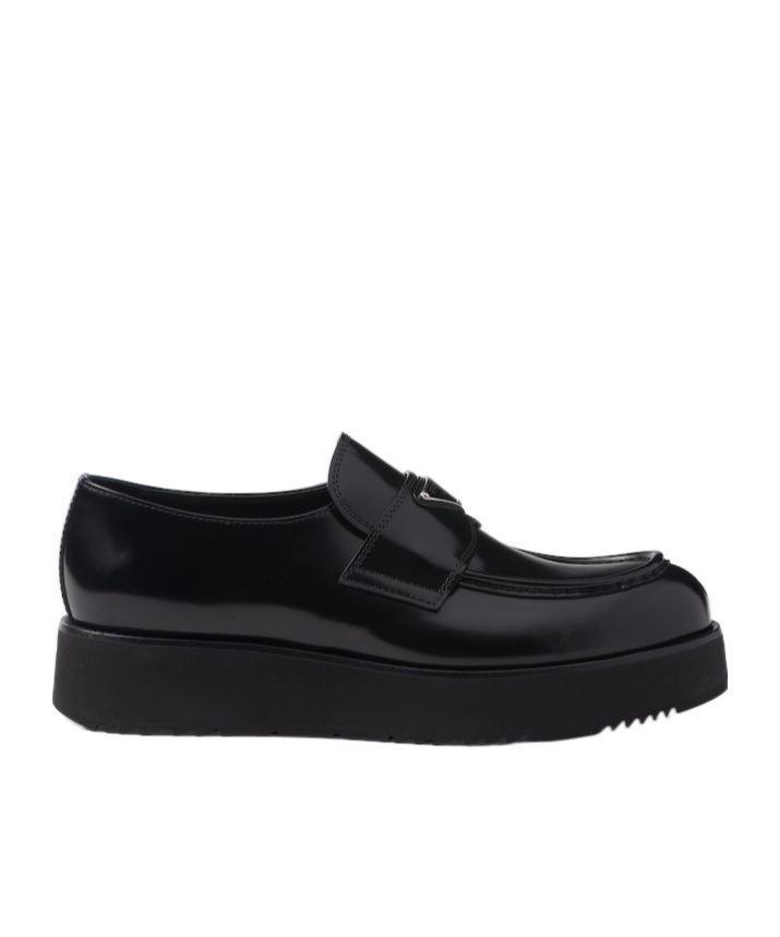 Prada Men Mocassini Platform In Pelle Spazzolata In Black