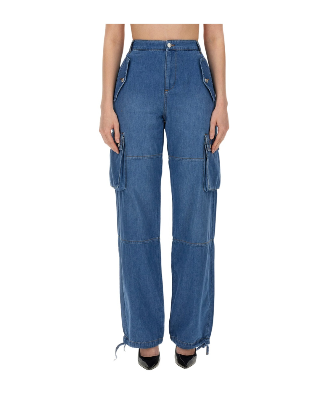 Shop Moschino Belt Loop With Jeans In Blue