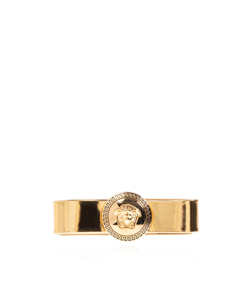 Versace Gianni Ribbon Metallic Hair Clip In Gold