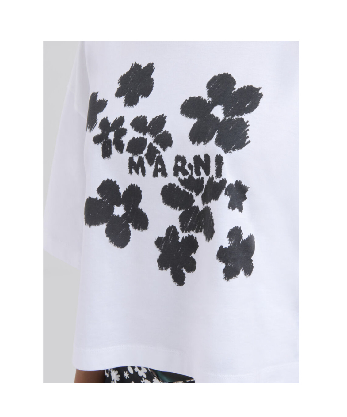 Marni White Cotton T-shirt With Daisy Garden Print In White