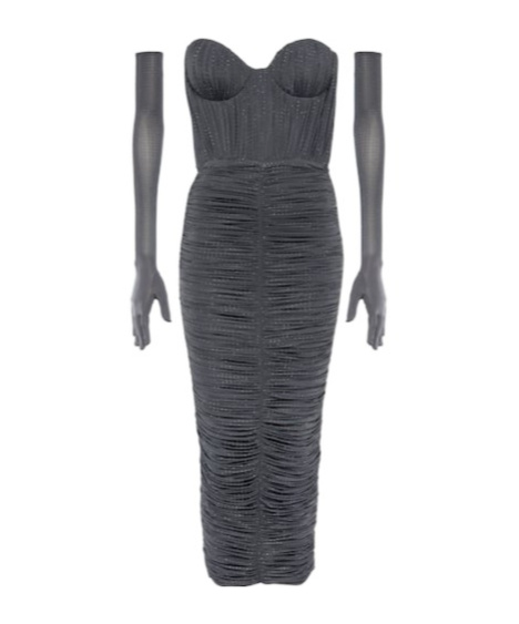 Alex Perry Crystal-embellished Ruched Jersey Midi Dress In Gray