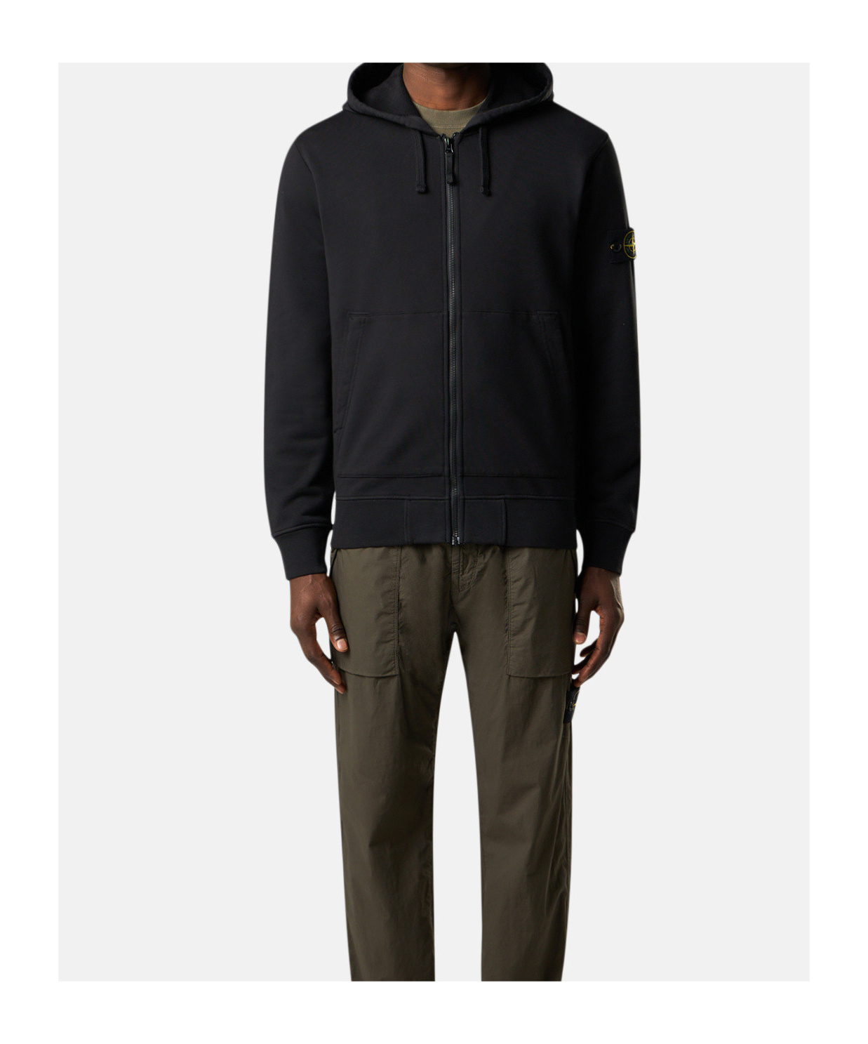 Stone Island Hooded Zip-up Sweatshirt In Organic Cotton Fleece In Black