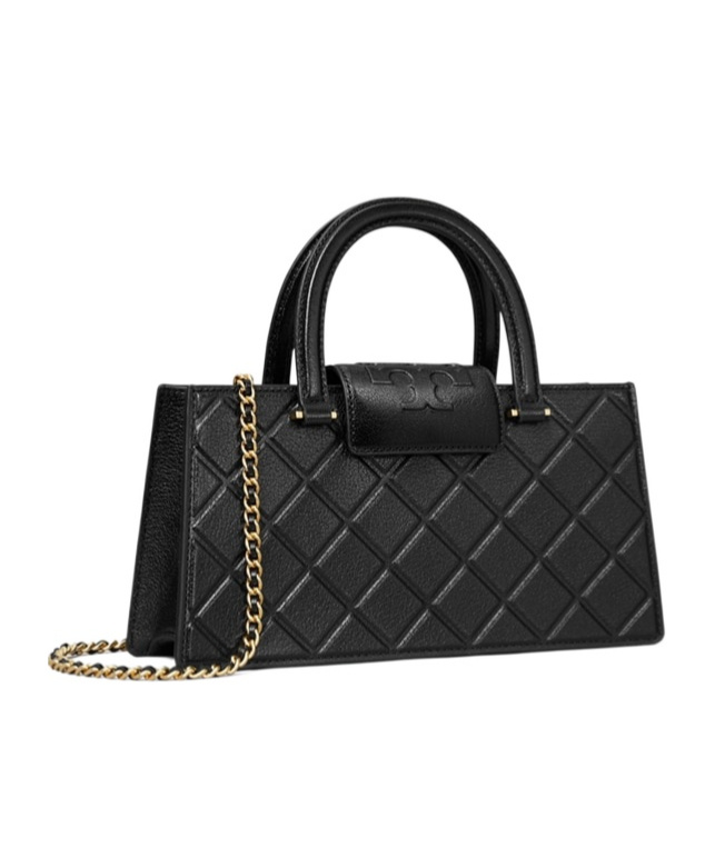 Tory Burch Fleming Top Handle Leather Satchel In Black