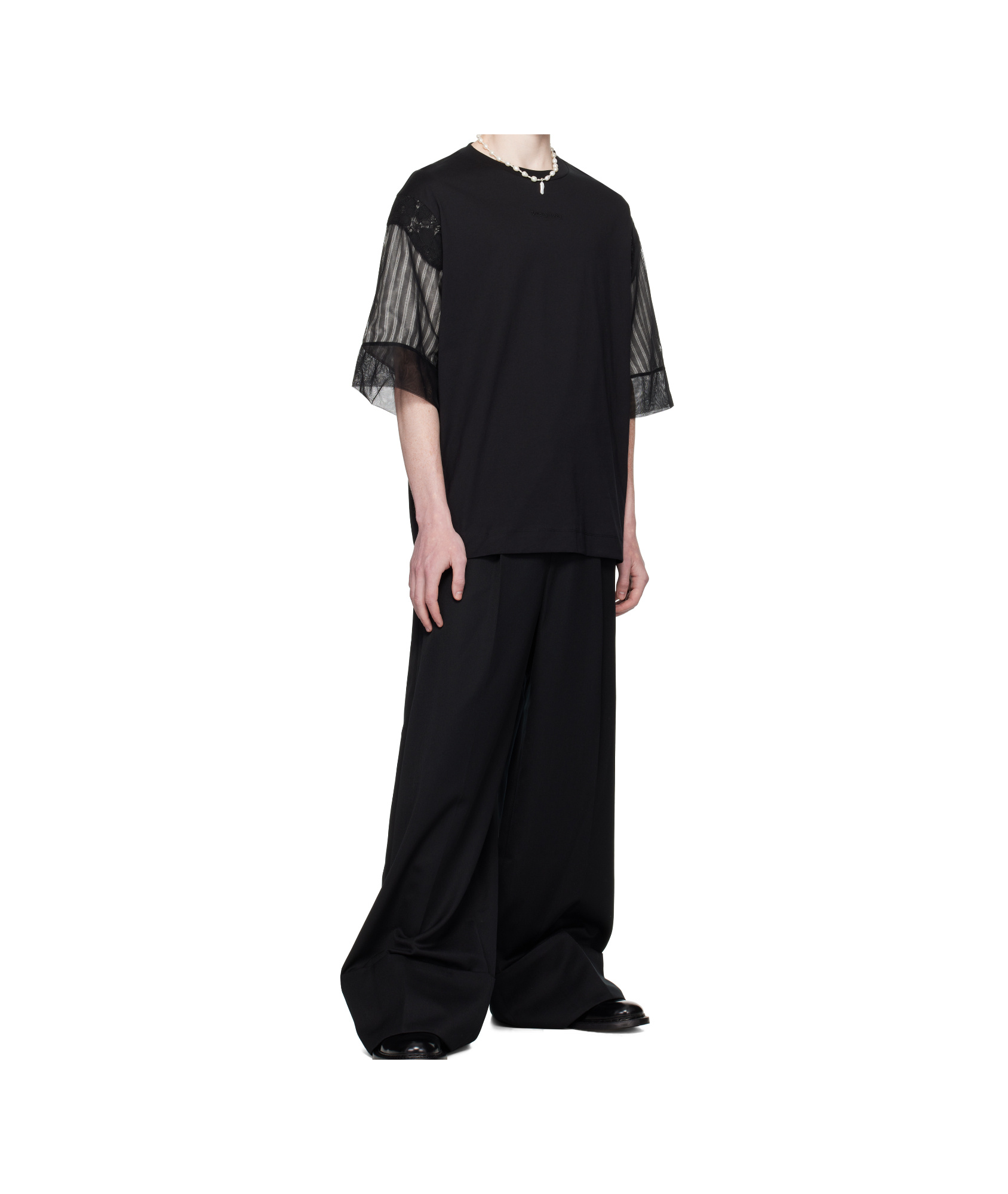 Simone Rocha Trapped Lace Patchwork T-shirt In Black