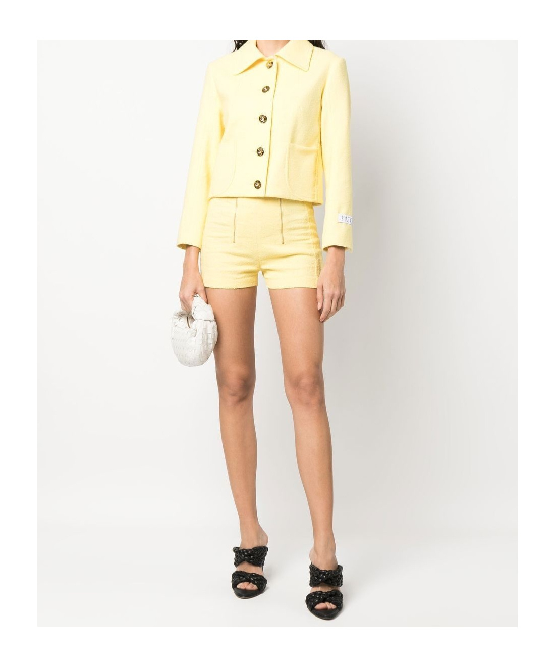 Patou High Waist Tweed Shorts In Yellow