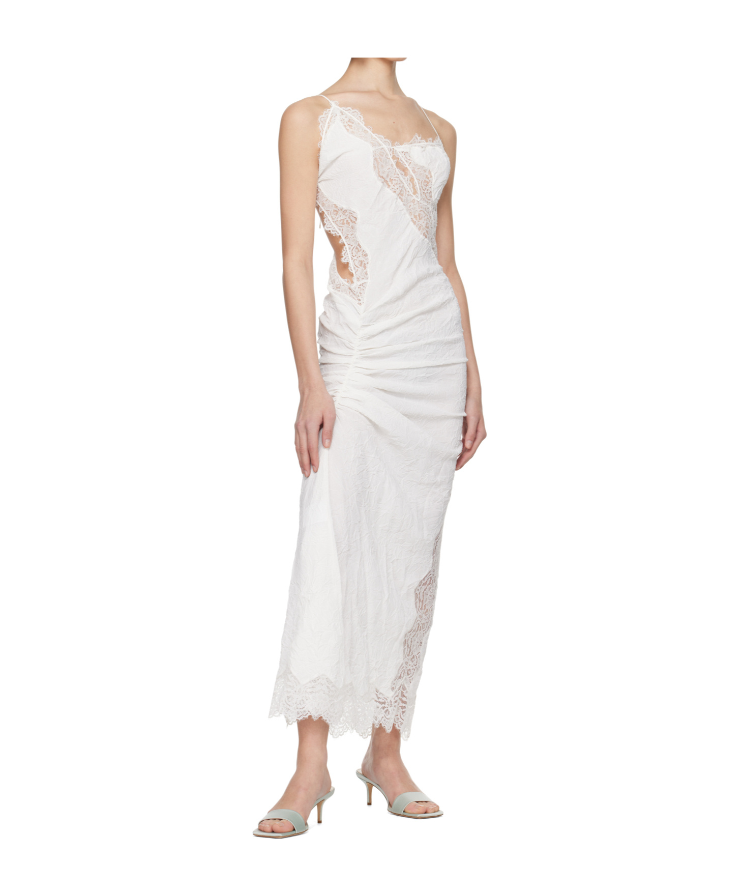 Christopher Esber White Crimped Lace Cami Midi Dress In White