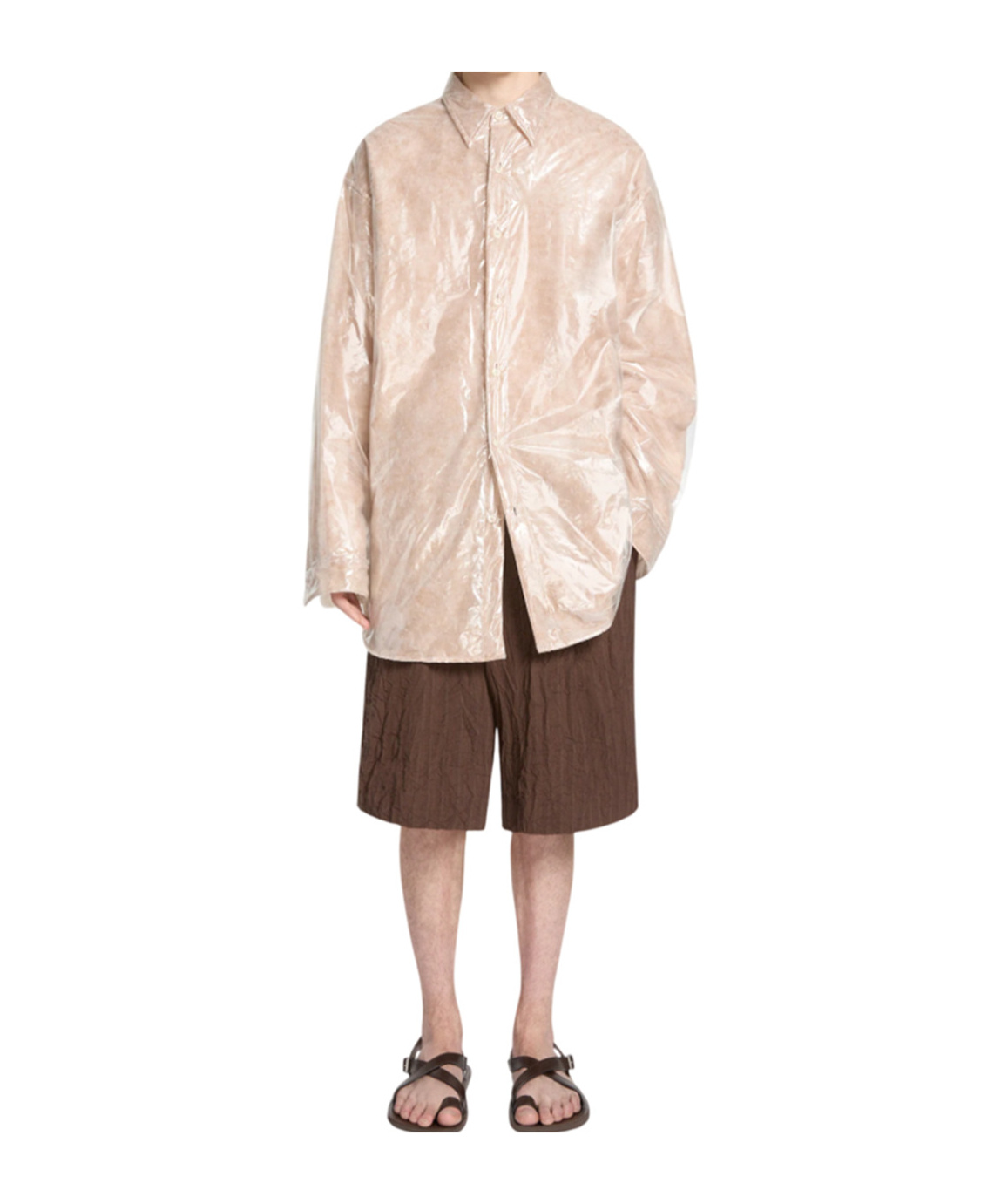 Dries Van Noten Puff Sleeve Oversized Nylon Shirt In Nude