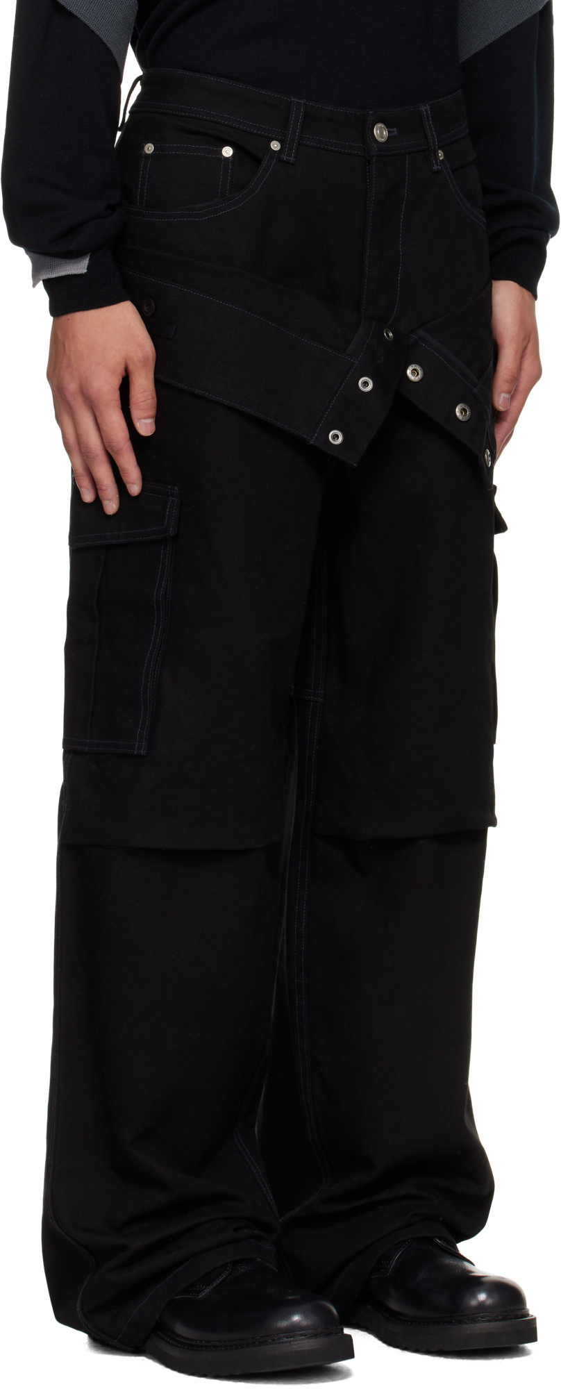 Andersson Bell Double-waisted Cargo Wide-leg Jeans In Black