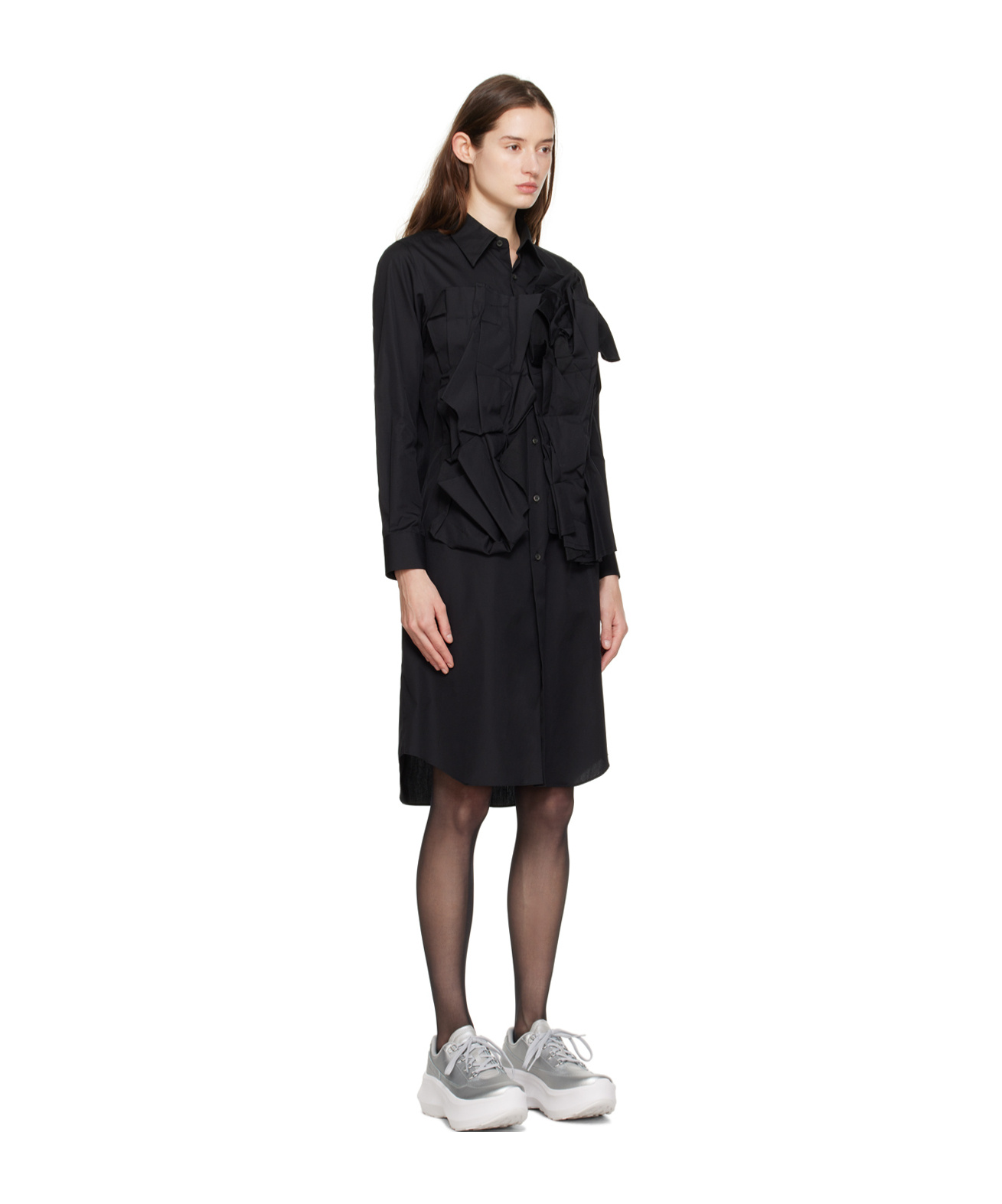 Comme Des Garçons A Medium-length Dress With A Lotus Leaf Edge In Black