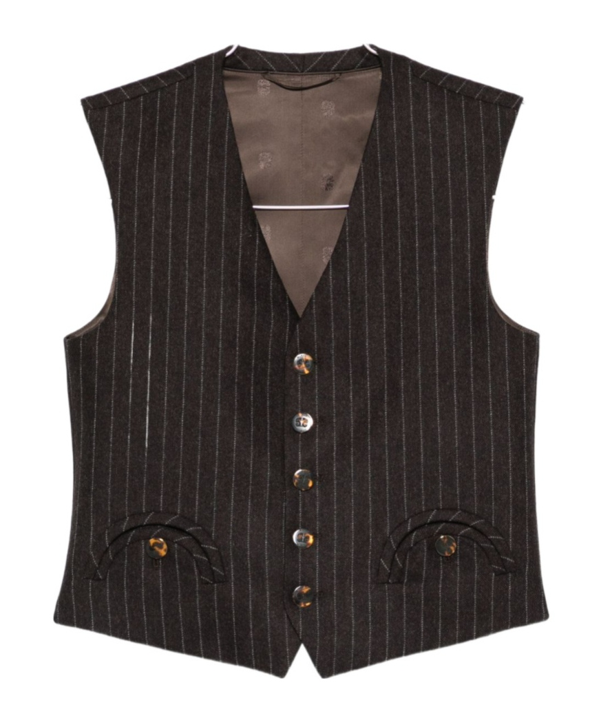 Blazé Milano Pinstripe Buttoned Waistcoat In Brown