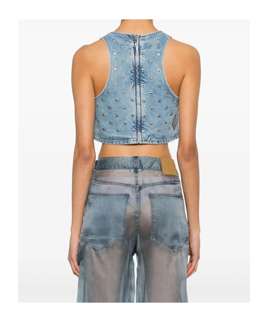 Haikure Cropped Eyelet Sleeveless Top Wide Neckline In Blue