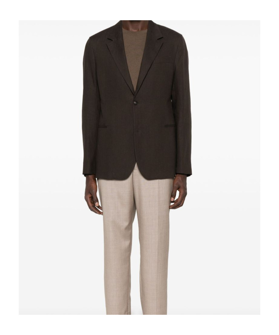 Emporio Armani Linen Single-breasted Jacket In Brown